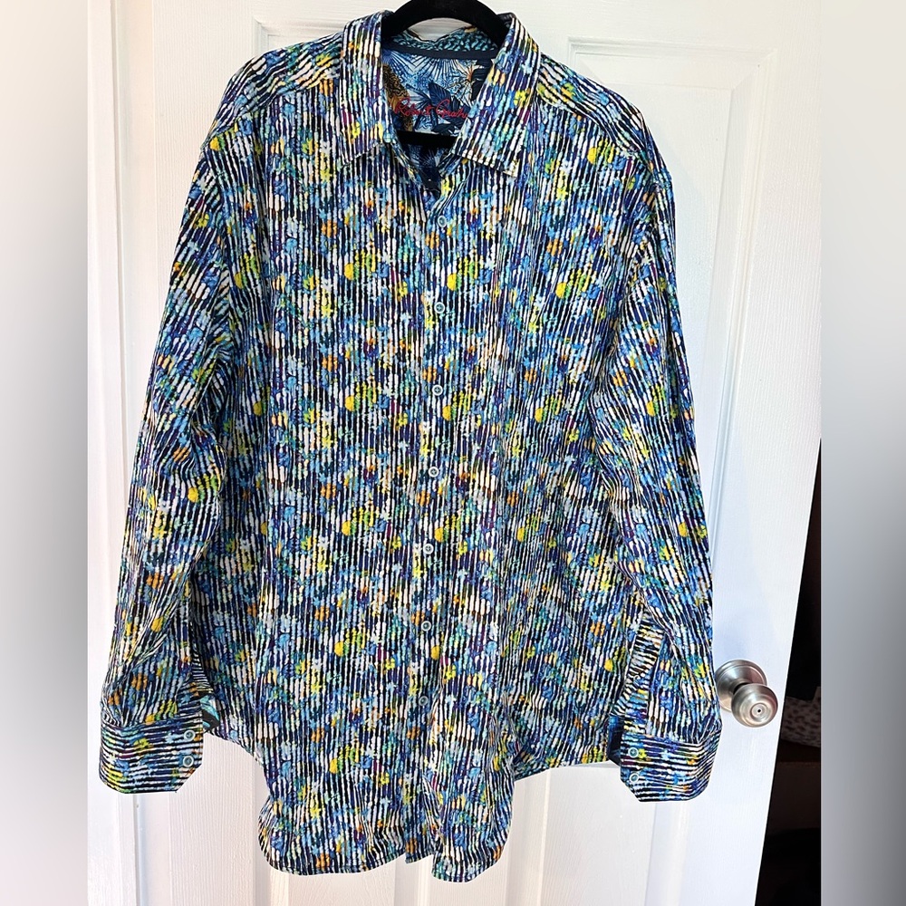 Robert Graham Vibrant Blue and Yellow Floral Casual Shirt